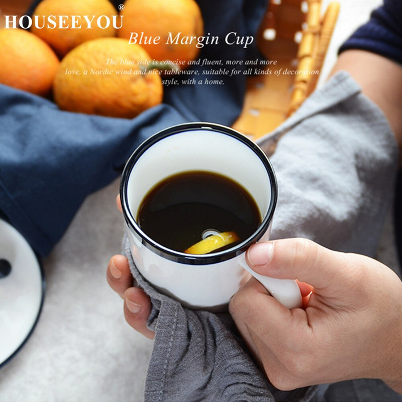 HOUSEEYOU Nordic Simple Blue Margin kávéscsésze csészealj készlet Teáscsészék Kerámia csésze bögre Advanced Porcelán Valentin délutáni teáscsésze