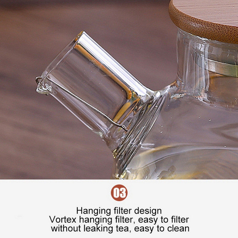 Stikliniai vandens ąsočiai Skaidrus stiklinis arbatinukas 1l/1,8l Didelės talpos storas karščiui atsparus buitinis gėlių arbatinukas su bambukiniu dangteliu