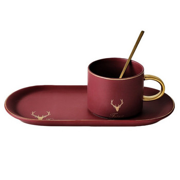 Скандинавски стил Лека луксозна керамична чаша за кафе Elk Комплекти дълги овални чинии с чаена лъжичка Чаша за следобеден чай Чаша за чай Десертни чинии Комплекти