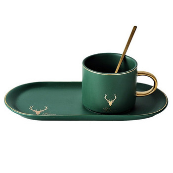 Скандинавски стил Лека луксозна керамична чаша за кафе Elk Комплекти дълги овални чинии с чаена лъжичка Чаша за следобеден чай Чаша за чай Десертни чинии Комплекти