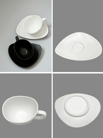 Ματ Κεραμικό Σετ φλιτζάνια καφέ και πιατάκια Γάλα Λευκό/Μαύρο Διακοσμητικό φλιτζάνι 150ml Σκεύη πόσιμου Ειδικού σχήματος Πιάτο για το στόμα