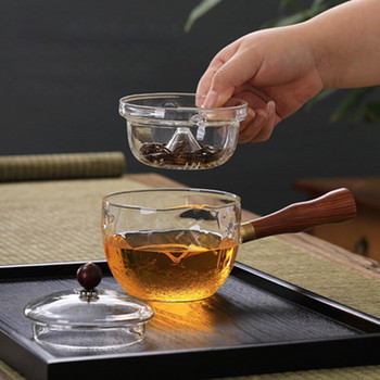 650 / 450 ML Топлоустойчив стъклен контейнер Чайник wWooden Handle Странична дръжка Тенджера Kung Fu Oolong Филтър Infuser Чайник Чайник