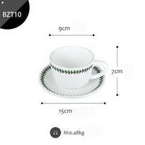 SWEETGO kávéscsészék és csészealj készlet Green edge Style 9 cm-es kerámia csészék délutáni teához Desszertbolt Szállító