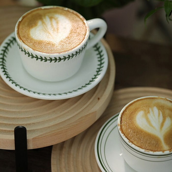 SWEETGO Комплект чаши за кафе и чинийки Green edge Style 9cm керамични чаши за следобеден чай Доставчик на магазин за десерти
