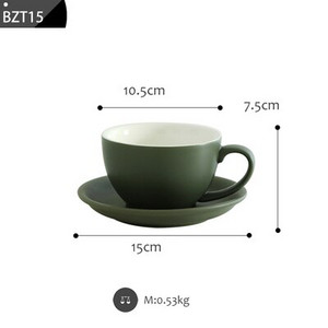 Keramičke šalice za kavu i set tanjurića, mat zelena, 300 ml, starinska talijanska šalica za otmjeni pribor za ispijanje kave