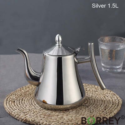 BORREY 1L/1.5L/2L rozsdamentes acél kávéskanna arany teáskanna szűrővel fém teáskanna gáztűzhely indukciós tűzhely vízforraló