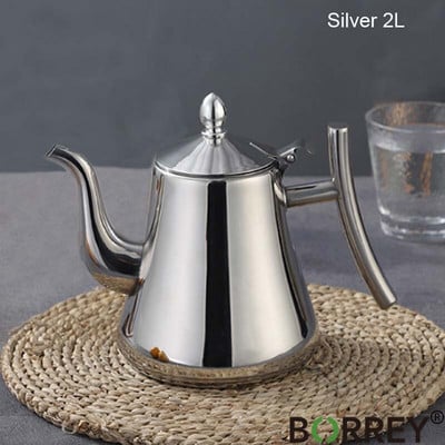 BORREY 1L/1.5L/2L rozsdamentes acél kávéskanna arany teáskanna szűrővel fém teáskanna gáztűzhely indukciós tűzhely vízforraló