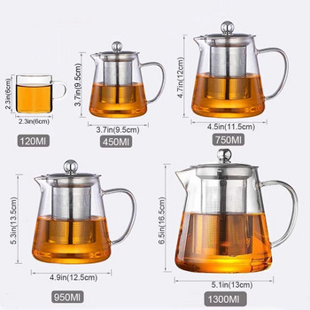 Комплекти за кафе и чай Топлоустойчив стъклен чайник с инфузер от неръждаема стомана Отопляем контейнер Чайник Добър прозрачен чайник Droshipping