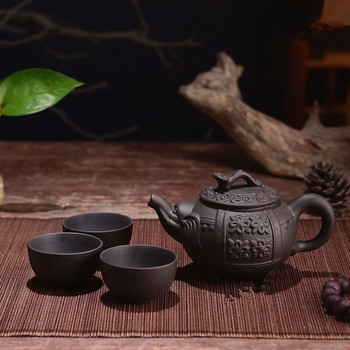 150 мл чайник Yixing лилава глина кунг-фу комплект за чай Ръчно изработена кана за чай дракон слон катерица с комплект чаши от 3 бр.