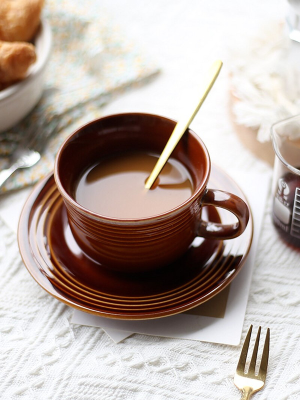 Retro csésze Egyszerű teáscsészék és csészealj szettek Háztartási bögre Espresso Reggeli csésze Zabpehely bögre fogantyúval Bögrék Cadeau Mariage Copo