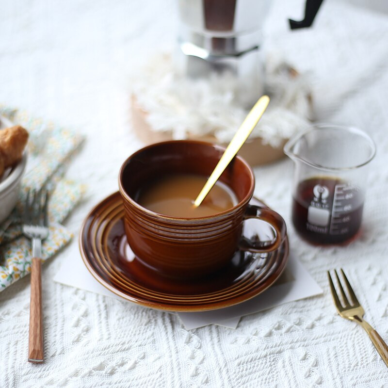 Retro csésze Egyszerű teáscsészék és csészealj szettek Háztartási bögre Espresso Reggeli csésze Zabpehely bögre fogantyúval Bögrék Cadeau Mariage Copo