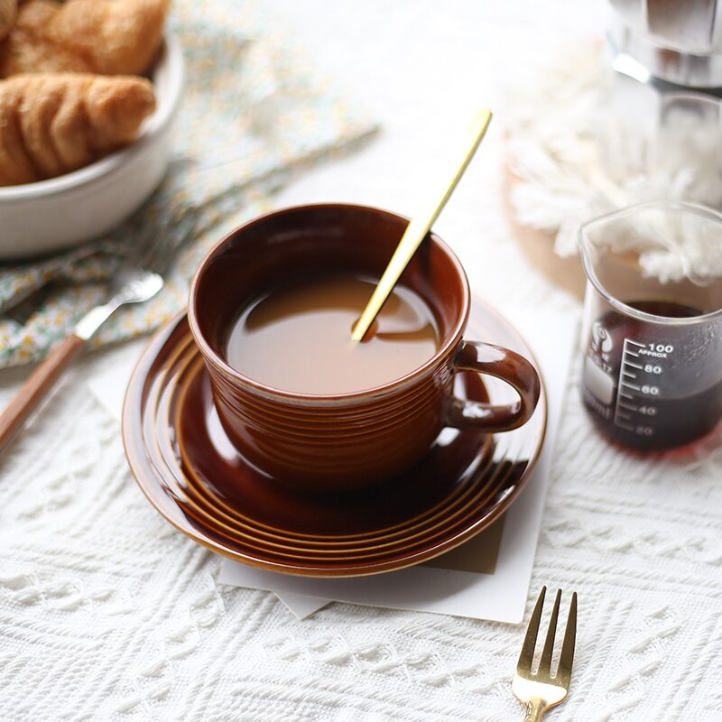 Retro csésze Egyszerű teáscsészék és csészealj szettek Háztartási bögre Espresso Reggeli csésze Zabpehely bögre fogantyúval Bögrék Cadeau Mariage Copo