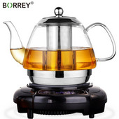 BORREY 2L Επαγωγική κουζίνα Βοροπυριτική Ηλεκτρομαγνητική Γυάλινη Τσαγιέρα με Φίλτρο Λουλούδι Κατσαρόλα τσαγιού Πολυλειτουργικός βραστήρας Φλιτζάνι Δώρο