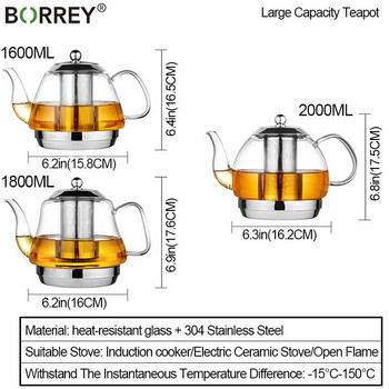 BORREY 2L индукционна готварска печка Боросиликатно електромагнитно стъклено чайник с филтър Цвете Чайник Мултифункционален чайник Чаша Подарък