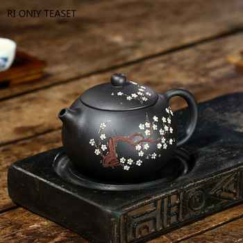 430 мл класически чайник от лилава глина Yixing Raw Ore Black Mud Xishi Tea Pot Zisha High Capacity Plum Bossom Tea Kettle Home Tea Set