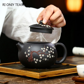 430 мл класически чайник от лилава глина Yixing Raw Ore Black Mud Xishi Tea Pot Zisha High Capacity Plum Bossom Tea Kettle Home Tea Set