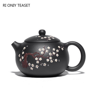 430 мл класически чайник от лилава глина Yixing Raw Ore Black Mud Xishi Tea Pot Zisha High Capacity Plum Bossom Tea Kettle Home Tea Set