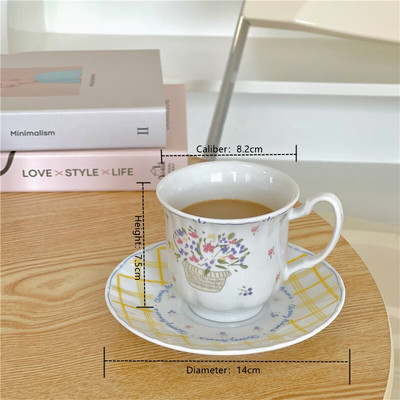 Nordic kis virágos kerámia kávés csésze szett Retro reggeli tejes tea csésze csészealj Esküvői dekoratív újrafelhasználható ivócsésze teáscsésze