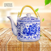 2L/2,8L kerámia teáskanna nagy űrtartalmú hideg vízforraló Kék-fehér porcelán fogantyús edény Teáskanna otthoni étterembe