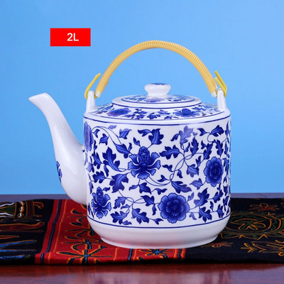 2L/2,8L kerámia teáskanna nagy űrtartalmú hideg vízforraló Kék-fehér porcelán fogantyús edény Teáskanna otthoni étterembe