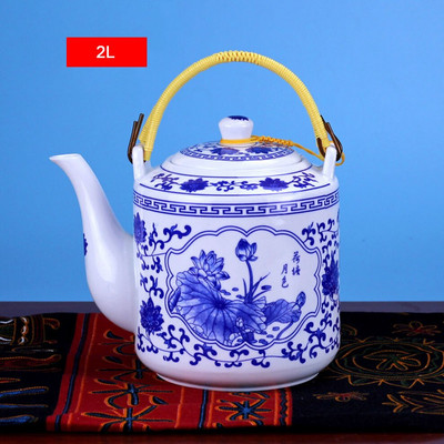 2L/2,8L kerámia teáskanna nagy űrtartalmú hideg vízforraló Kék-fehér porcelán fogantyús edény Teáskanna otthoni étterembe