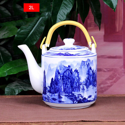 2L/2,8L kerámia teáskanna nagy űrtartalmú hideg vízforraló Kék-fehér porcelán fogantyús edény Teáskanna otthoni étterembe