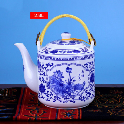 2L/2,8L kerámia teáskanna nagy űrtartalmú hideg vízforraló Kék-fehér porcelán fogantyús edény Teáskanna otthoni étterembe