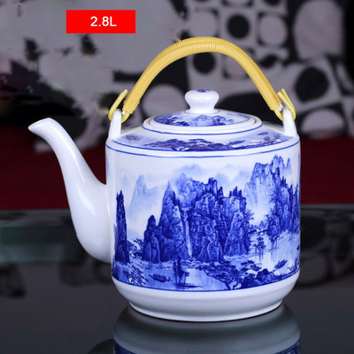 2L/2,8L kerámia teáskanna nagy űrtartalmú hideg vízforraló Kék-fehér porcelán fogantyús edény Teáskanna otthoni étterembe