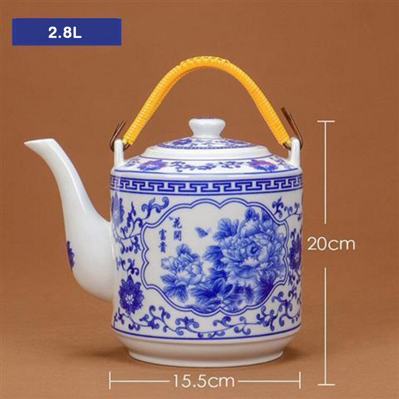 2L/2,8L kerámia teáskanna nagy űrtartalmú hideg vízforraló Kék-fehér porcelán fogantyús edény Teáskanna otthoni étterembe