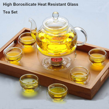 Топлоустойчив стъклен чайник Стъклена чаена чаша с двойна стена Прозрачна кана за чай Инфузер Чайник Qolong Чай Чай Различни вкусове