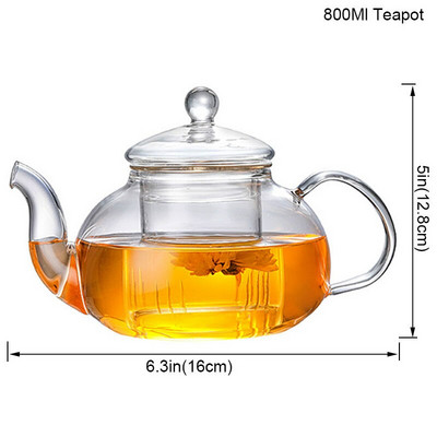 Топлоустойчив стъклен чайник Стъклена чаена чаша с двойна стена Прозрачна кана за чай Инфузер Чайник Qolong Чай Чай Различни вкусове
