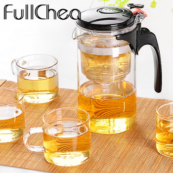 Комплект чай FullChea 500 мл Стъклен чайник Китайска кунг-фу преса Пуер Офис чайници Удобен комплект стъклени чайници с цветя Стъклени чайници