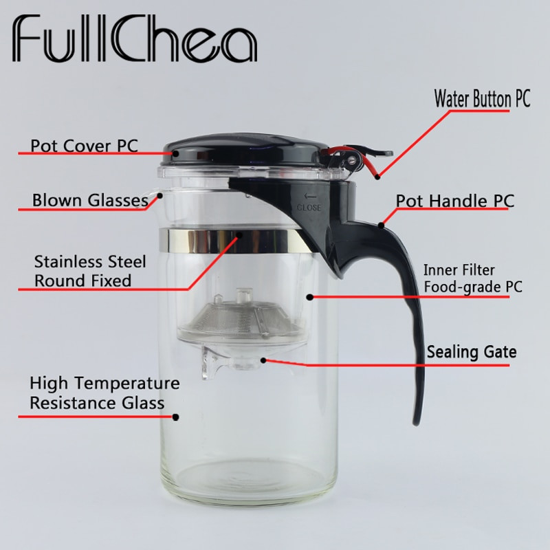 FullChea teáskészlet 500 ml-es üveg teáskanna kínai Kung Fu Press Puer irodai teáskannák Kényelmes virágos üveg teáskanna készlet Üveg teáskannák