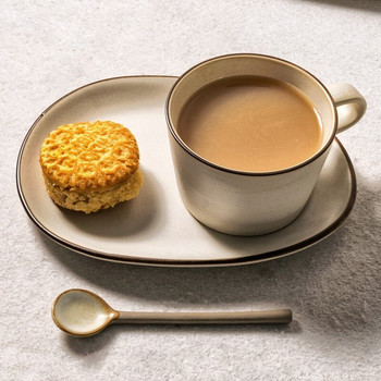 Ιαπωνικό πέτρινο φλιτζάνι καφέ με σετ κουταλιού πιατάκι για το σπίτι του γραφείου Απογευματινό κοστούμι τσαγιού Μοντέρνες απλές κεραμικές κούπες γάλακτος πρωινού