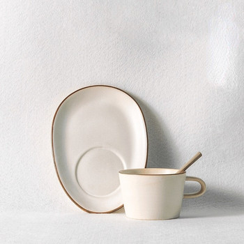Японска керамична чаша за кафе с чинийка Комплект лъжици Домашен офис Костюм за следобеден чай Модерни семпли керамични чаши за закуска Мляко