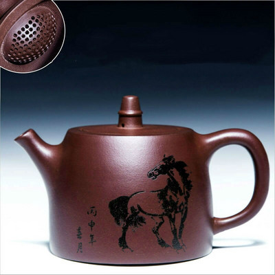 Yixing Lonac za čaj Voda Ručno nacrtana ilustracija konja Ljubičasta glina Xishi Čajnik Ruda Ljepota Čajnik Majstor Ručno izrađeno posuđe za čaj 450 ml