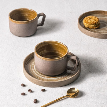 Японски керамични изделия Комплект чинийки за чаша за кафе Ретро керамична чаша за закуска Мляко за офис Чаша за следобеден чай Изискан декор за дома