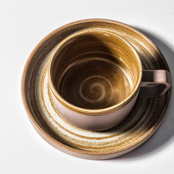 Японски керамични изделия Комплект чинийки за чаша за кафе Ретро керамична чаша за закуска Мляко за офис Чаша за следобеден чай Изискан декор за дома