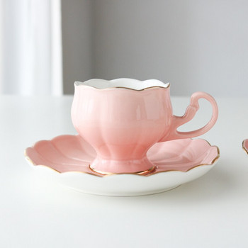 Серия керамични елегантни розови лалета с висока чаша и чинийка/подаръчна кутия чаша и чинийка