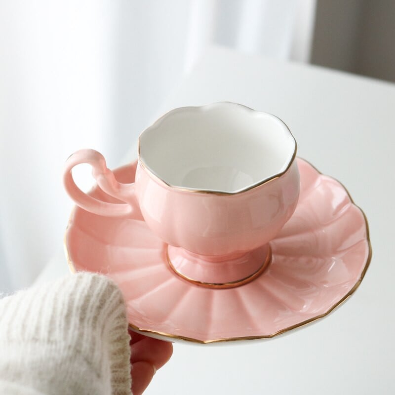 Set de cani și farfurii din ceramică, elegantă, roz lalele, set de cană și farfurie