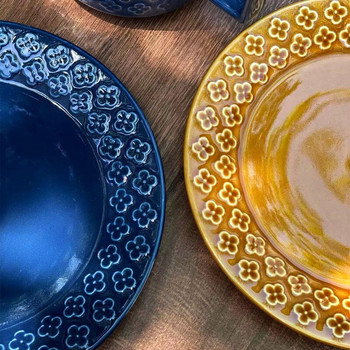 Високотемпературна керамична подглазурна чаша/чиния за кафе с цветен карамел Edo Blue