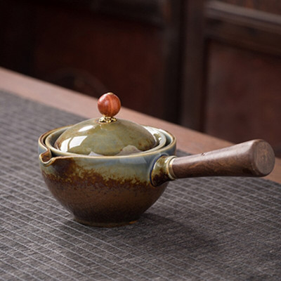 Keraminis arbatinukas su medine rankena su šonine rankena Puodas Buitinis Kung Fu Oolong Filtruotas arbatos virimo aparatas Kūrybinis keramikinis arbatos indas arbatos ruošimas