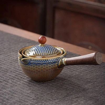 Keraminis arbatinukas su medine rankena su šonine rankena Puodas Buitinis Kung Fu Oolong Filtruotas arbatos virimo aparatas Kūrybinis keramikinis arbatos indas arbatos ruošimas