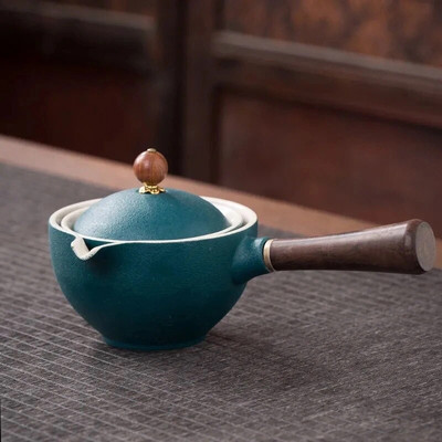 Keraminis arbatinukas su medine rankena su šonine rankena Puodas Buitinis Kung Fu Oolong Filtruotas arbatos virimo aparatas Kūrybinis keramikinis arbatos indas arbatos ruošimas