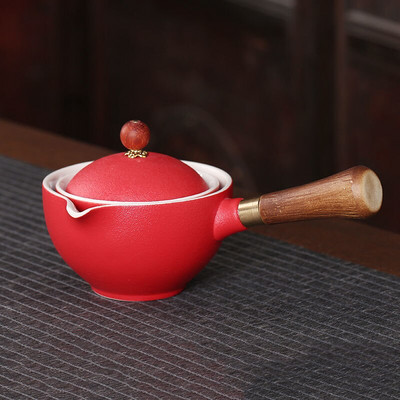 Keraminis arbatinukas su medine rankena su šonine rankena Puodas Buitinis Kung Fu Oolong Filtruotas arbatos virimo aparatas Kūrybinis keramikinis arbatos indas arbatos ruošimas