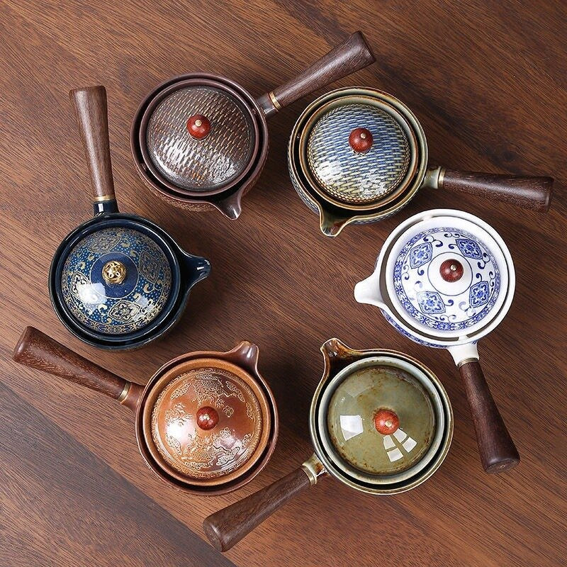 Keraminis arbatinukas su medine rankena su šonine rankena Puodas Buitinis Kung Fu Oolong Filtruotas arbatos virimo aparatas Kūrybinis keramikinis arbatos indas arbatos ruošimas