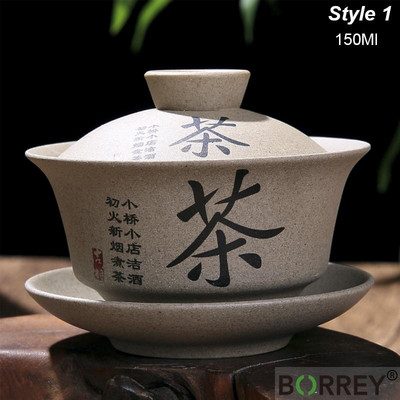 BORREY Ceramica Gaiwan Set de ceai Kung Fu chinezesc Ceai din ceramica cu farfurii Lotus Bamboo Gaiwan Pu'er Ceainic Seturi de ceai de călătorie