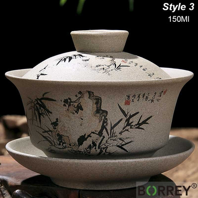 BORREY Pottery Gaiwan китайски кунг-фу сервиз за чай Керамична чаша за чай с чинийки Lotus Bamboo Gaiwan Pu`er чайник Пътни сервизи за чай