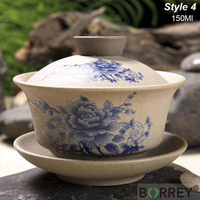 BORREY Ceramica Gaiwan Set de ceai Kung Fu chinezesc Ceai din ceramica cu farfurii Lotus Bamboo Gaiwan Pu'er Ceainic Seturi de ceai de călătorie