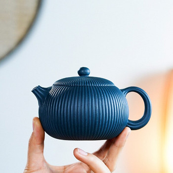 250 мл известни лилави глинени чайници от Yixing, ръчно изработени ивици, тенджера за чай Xishi, сурова руда, лазурна кал, чайник за красота, автентичен комплект за чай Zisha